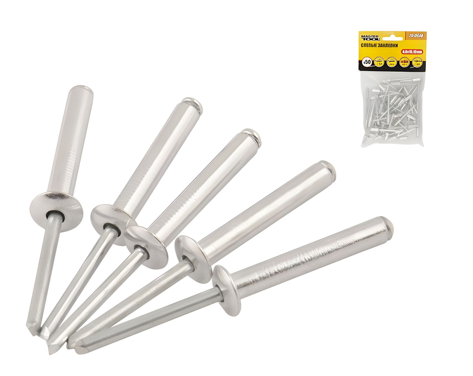 Алюмінієві витяжні заклепки 4.8х10.16 мм 50 шт MASTERTOOL 20-0640 Алюмінієві витяжні заклепки 4.8х10.16 мм 50 шт MASTERTOOL 20-0640