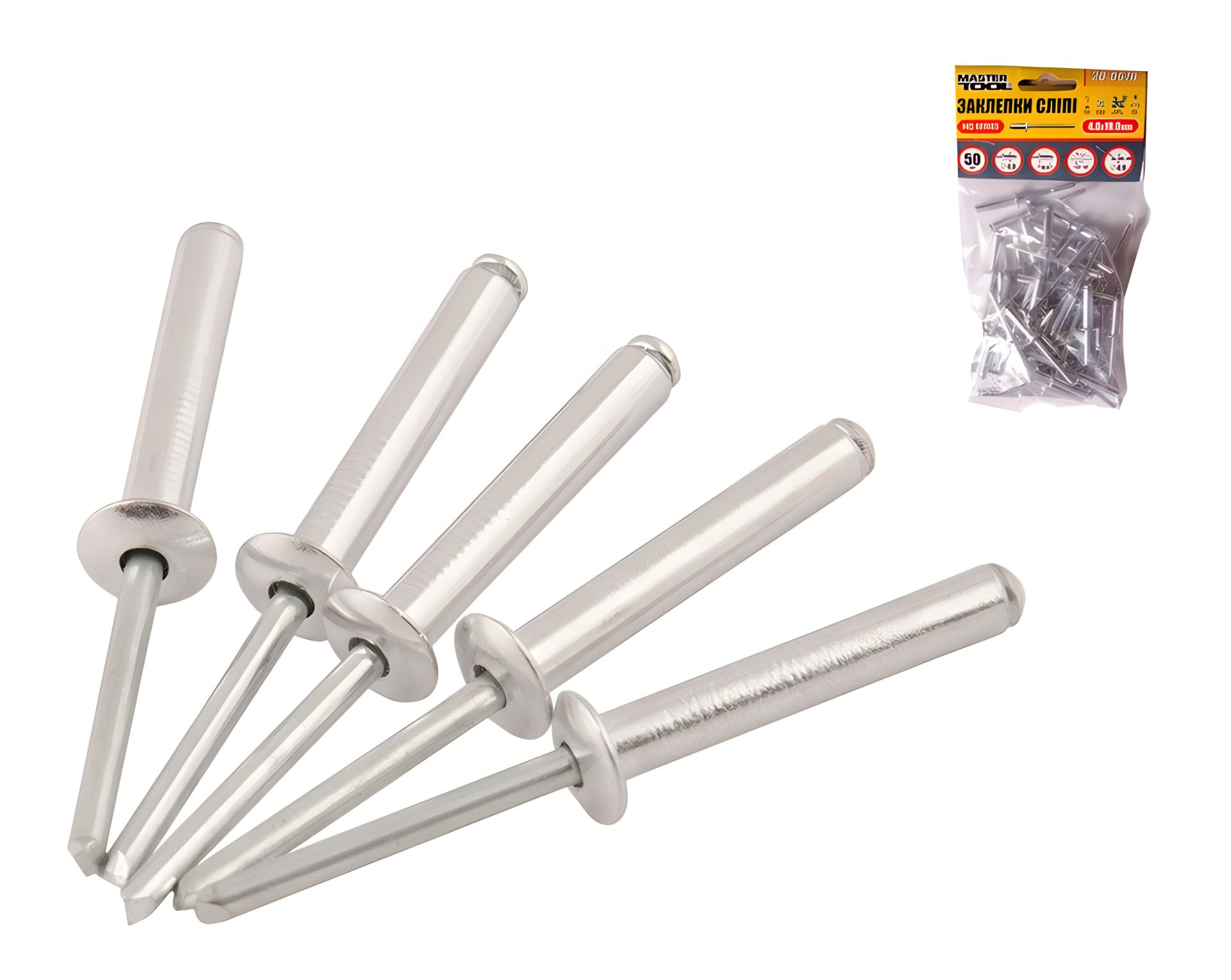 Алюмінієві заклепки витяжні 4.8х18.00 мм, 50 шт. MASTERTOOL 20-0670 Алюмінієві заклепки витяжні 4.8х18.00 мм, 50 шт. MASTERTOOL 20-0670