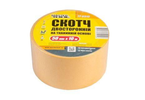 Стрічка двостороння на тканинній основі 50 мм 10 м MASTERTOOL 77-6510 Стрічка двостороння на тканинній основі 50 мм 10 м MASTERTOOL 77-6510