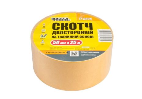Двостороння стрічка на тканинній основі 50 мм x 25 м MASTERTOOL 77-6525