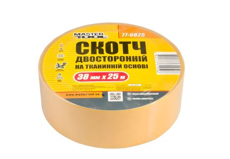 Двостороння стрічка на тканинній основі 38 мм 25 м MASTERTOOL 77-6825 Двостороння стрічка на тканинній основі 38 мм 25 м MASTERTOOL 77-6825
