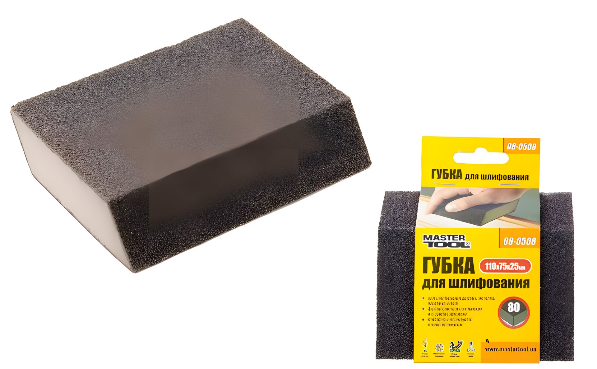 Шлифовальная губка РОМБ Р80 110х75х25 мм MASTERTOOL 08-0508 Шлифовальная губка РОМБ Р80 110х75х25 мм MASTERTOOL 08-0508