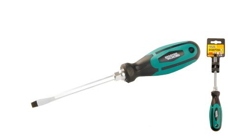 Магнитная шлицевая отвертка HEXAGON SL5x100 мм с TPR покрытием MASTERTOOL 45-8510 Магнитная шлицевая отвертка HEXAGON SL5x100 мм с TPR покрытием MASTERTOOL 45-8510