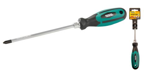 Отвёртка крестовая магнитная HEXAGON РН2х150 мм ручка с TPR покрытием MASTERTOOL 45-8215