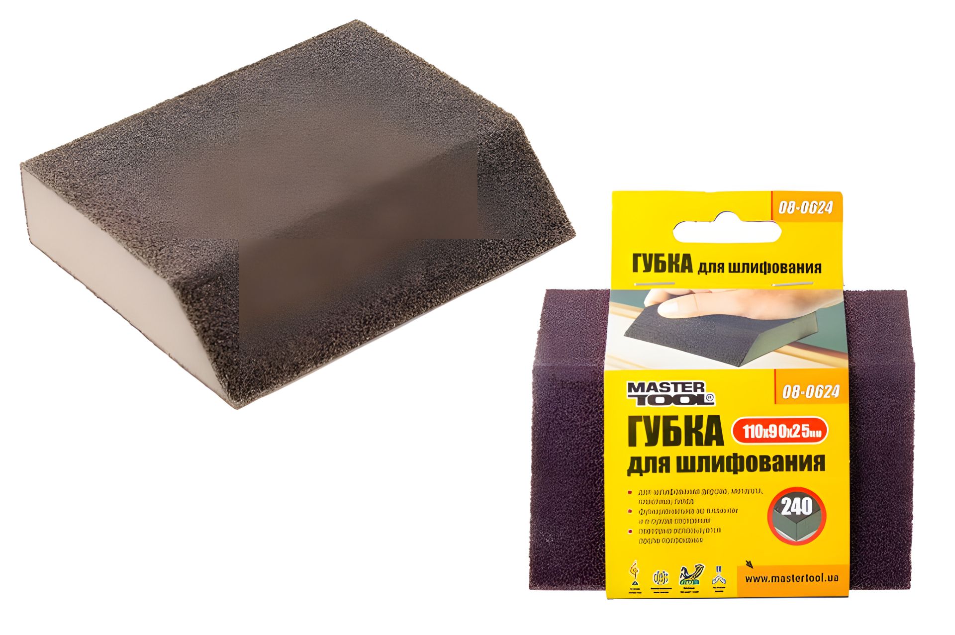 Шлифовальная губка ТРАПЕЦИЯ Р240 110х90х25 мм MASTERTOOL 08-0624 Шлифовальная губка ТРАПЕЦИЯ Р240 110х90х25 мм MASTERTOOL 08-0624