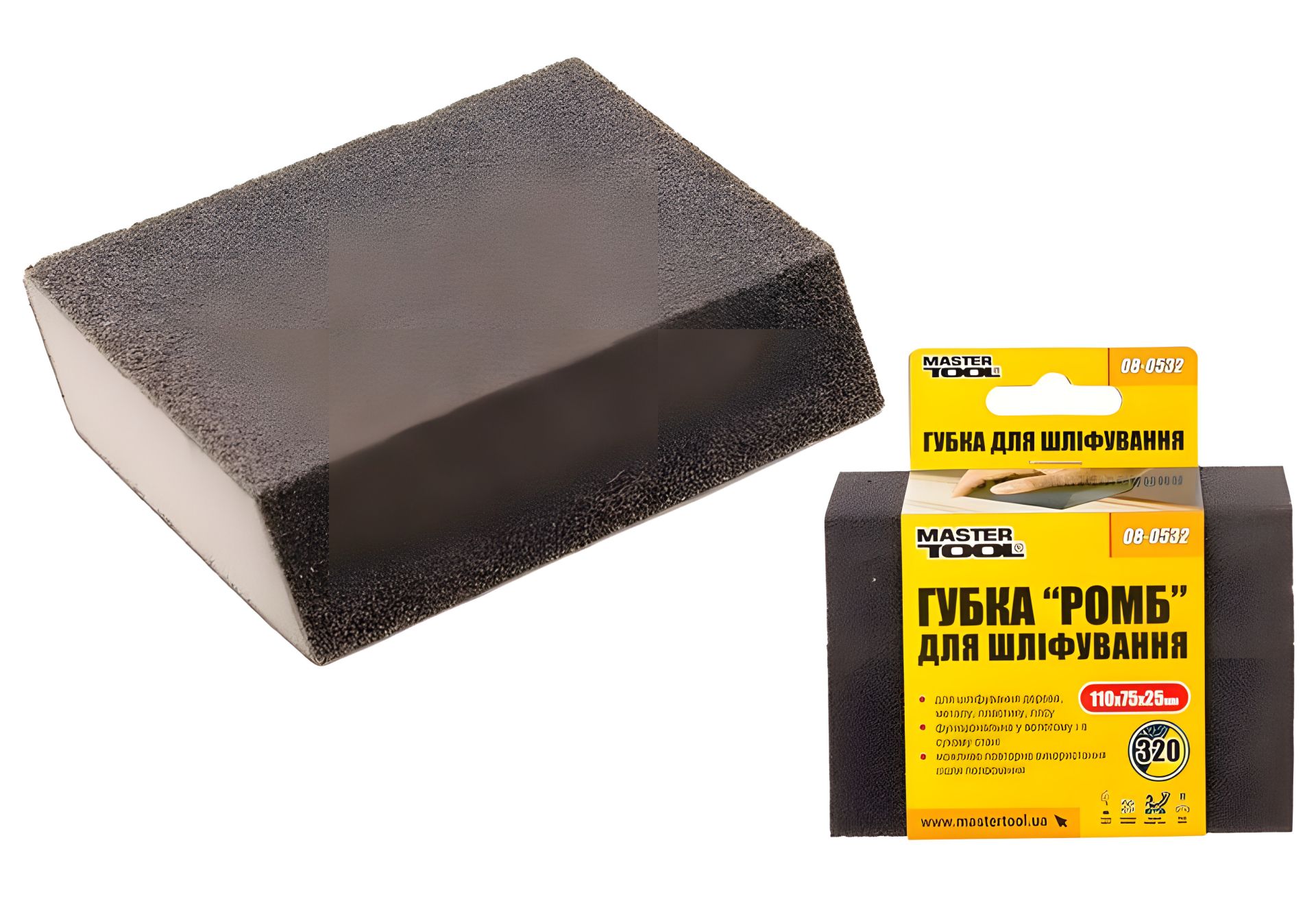 Шлифовальная губка РОМБ Р320 110х75х25 мм MASTERTOOL 08-0532 Шлифовальная губка РОМБ Р320 110х75х25 мм MASTERTOOL 08-0532