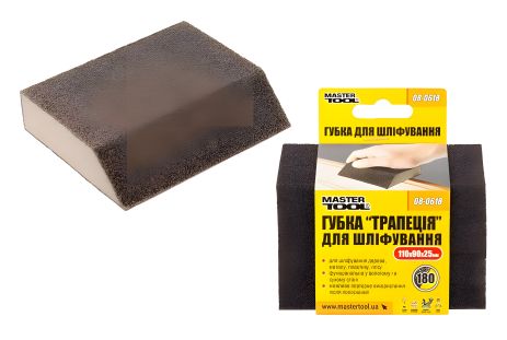 Шлифовальная губка ТРАПЕЦИЯ Р180 110х90х25 мм MASTERTOOL 08-0618 Шлифовальная губка ТРАПЕЦИЯ Р180 110х90х25 мм MASTERTOOL 08-0618