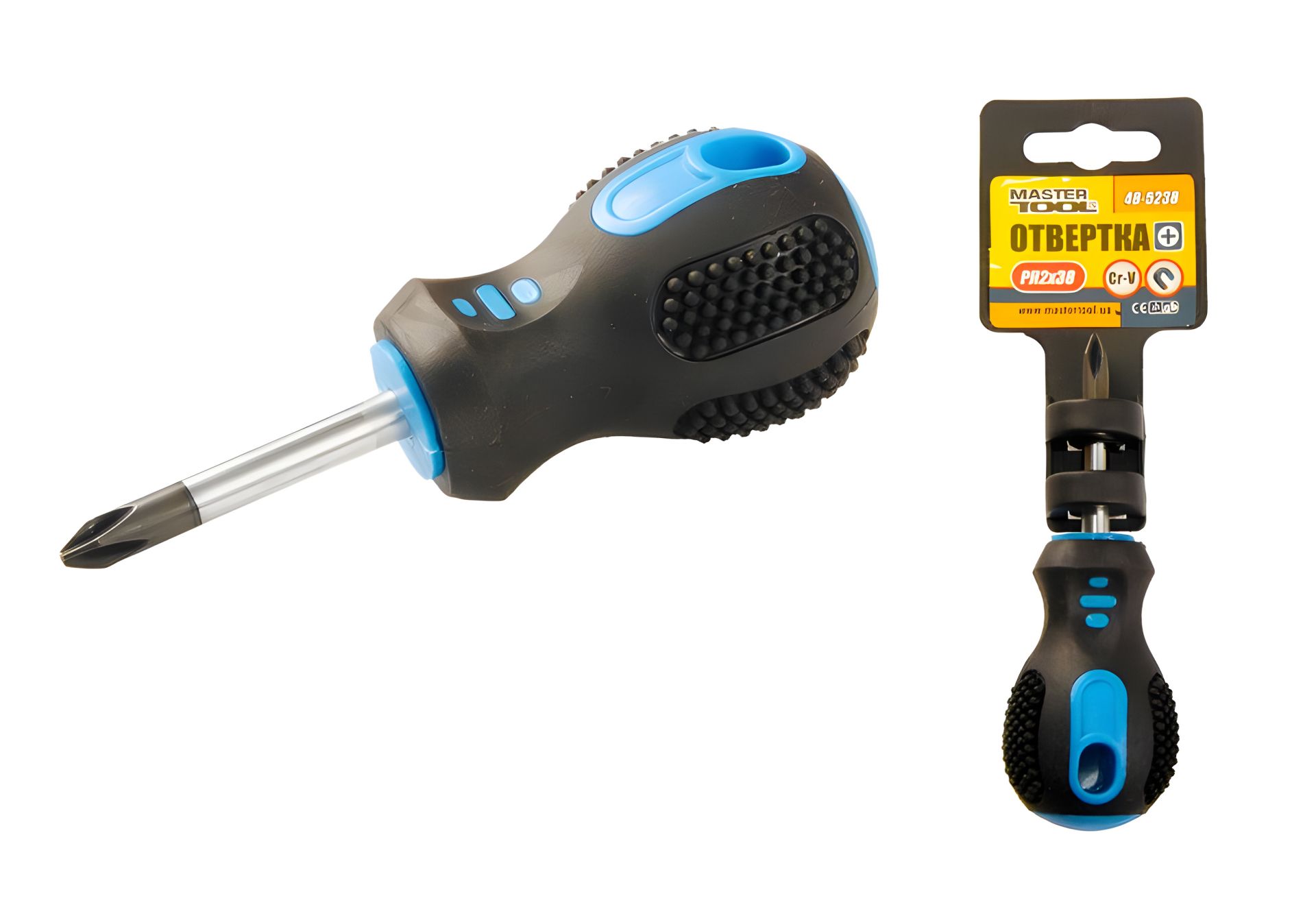 Викрутка хрестова магнітна PH2х38 мм з TPR-покриттям ручки MASTERTOOL 48-5238 Викрутка хрестова магнітна PH2х38 мм з TPR-покриттям ручки MASTERTOOL 48-5238