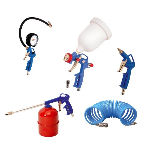 Набор пневмопистолетов для покраски, подкачивания, продувки и нефтевания с шлангом MASTERTOOL 81-8738 Набор пневмопистолетов для покраски, подкачивания, продувки и нефтевания с шлангом MASTERTOOL 81-8738