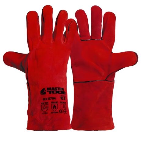 Зварювальні краги з замші 10.5" 350 мм підвіс червоні MASTERTOOL 83-0704