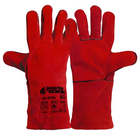 Перчатки краги сварщика замшевые 10.5" 350 мм подвес красные MASTERTOOL 83-0704 Перчатки краги сварщика замшевые 10.5" 350 мм подвес красные MASTERTOOL 83-0704