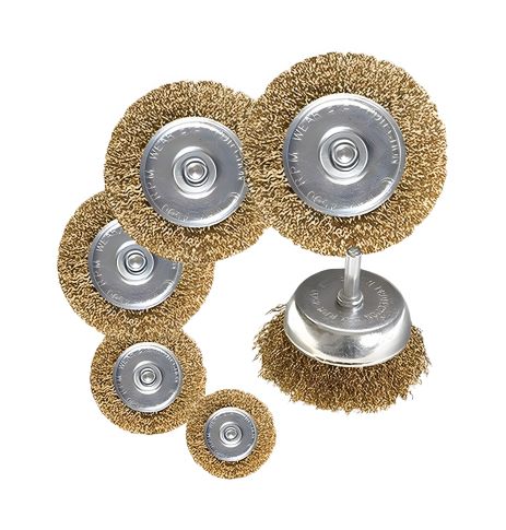 Набор щеток 6 шт. - торцевая/дисковая, Ø 75/40/50/63/75/100 мм из рифленой латунированной проволоки MASTERTOOL 19-9600 Набор щеток 6 шт. - торцевая/дисковая, Ø 75/40/50/63/75/100 мм из рифленой латунированной проволоки MASTERTOOL 19-9600