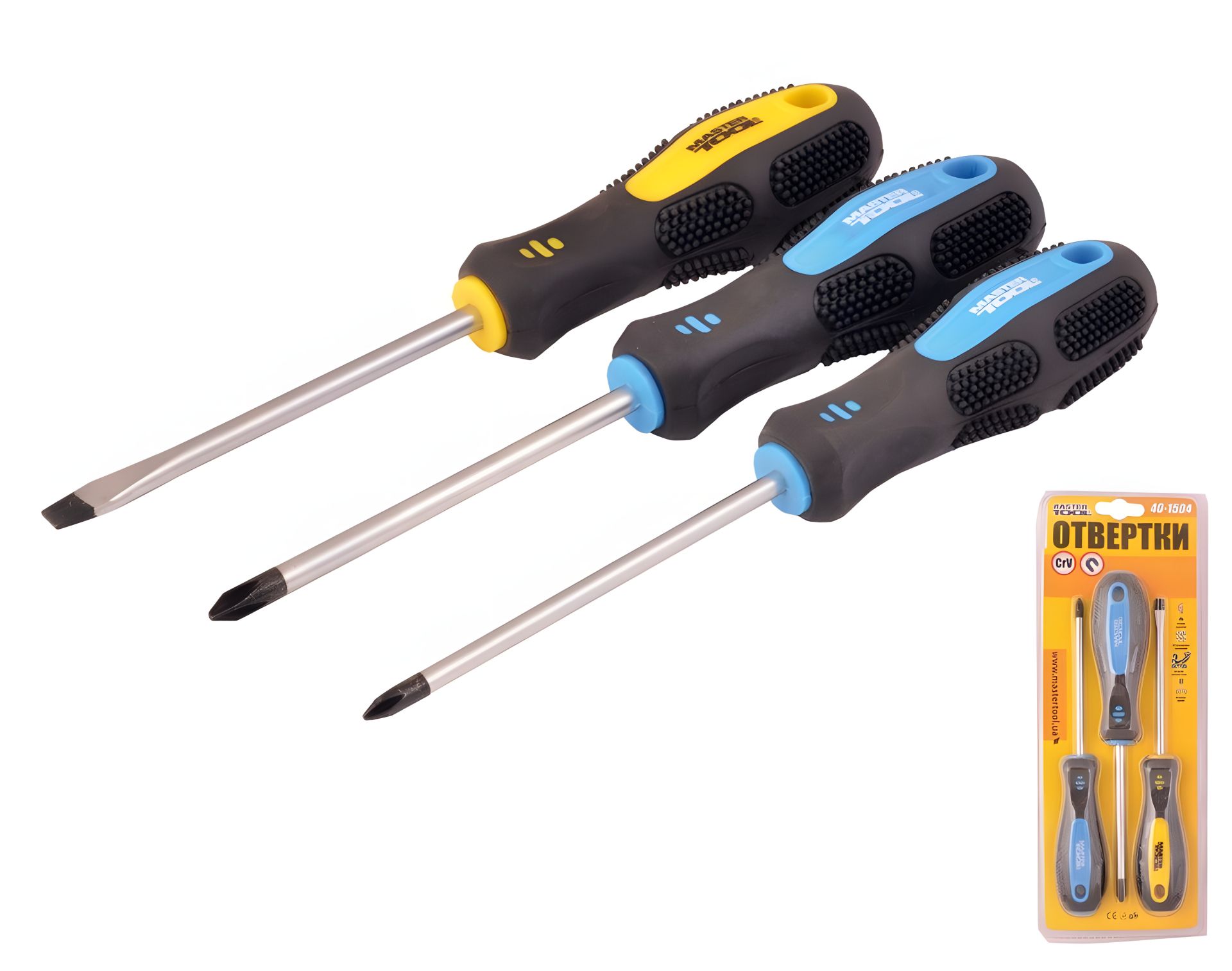 Набір викруток 3 шт PH1х100/PH2х100/SL5х100 MASTERTOOL 40-1504 Набір викруток 3 шт PH1х100/PH2х100/SL5х100 MASTERTOOL 40-1504