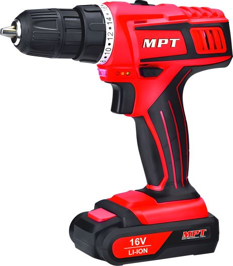 Аккумуляторная дрель-шуруповерт 16 V Li-ion 1.5 Ач 2 скорости 0-400/1450 об/мин 10 мм 2 АКБ кейс MASTERTOOL MCDT1626.B2