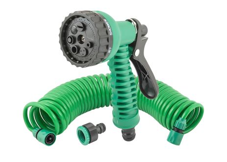 Поливний набір DEW LINE 5 шт (пістолет 7 режимів/шланг 10 м/адаптер ½" ВР-¾" ВР/конектори ⅜" 2 шт) від MASTERTOOL (92-9342)