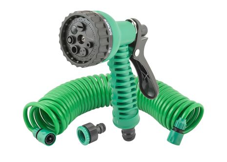 Поливний набір DEW LINE 5 шт (пістолет 7 режимів/шланг 10 м/адаптер ½" ВР-¾" ВР/конектори ⅜" 2 шт) від MASTERTOOL (92-9342)