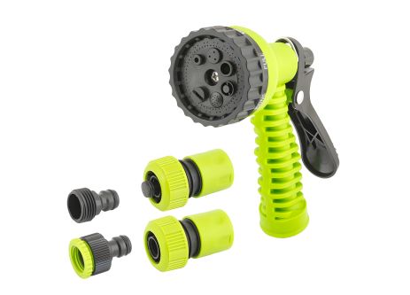 Набір для поливу DEW LINE, 4 шт. (пістолет 7 режимів/адаптер ½" ВР-¾" ВР/коннектор ¾"/коннектор ¾" STOP) MASTERTOOL 92-9341