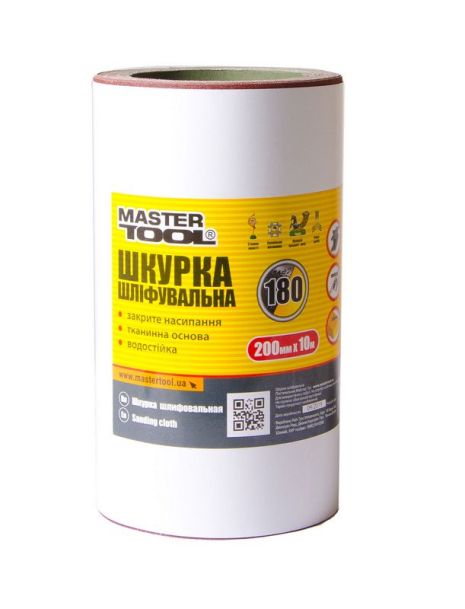 Шкірка шліфувальна на тканинній основі Р180 200 мм 10 м MASTERTOOL 08-2818 Шкірка шліфувальна на тканинній основі Р180 200 мм 10 м MASTERTOOL 08-2818