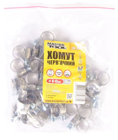 Хомут червячный German type W2 DIN 3017 9.0 мм Ø 8-12 мм 25 шт MASTERTOOL 20-1935 Хомут червячный German type W2 DIN 3017 9.0 мм Ø 8-12 мм 25 шт MASTERTOOL 20-1935