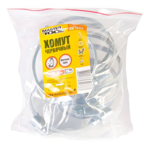 Набір черв'ячних хомутів German type W1 DIN 3017 9.0 мм Ø 50-70 мм (10 шт) від MASTERTOOL (20-1984) Набір черв'ячних хомутів German type W1 DIN 3017 9.0 мм Ø 50-70 мм (10 шт) від MASTERTOOL (20-1984)