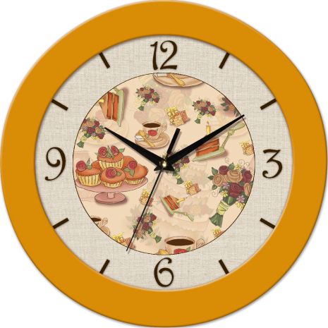 Настенные часы в кухню 350Х350Х45мм [МДФ, Пластик, Под стеклом] UTA-18-FY желтые