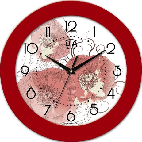 Настенные часы 350Х350Х45мм "Маки" [МДФ, Пластик, Под стеклом] UTA-27-FR красные