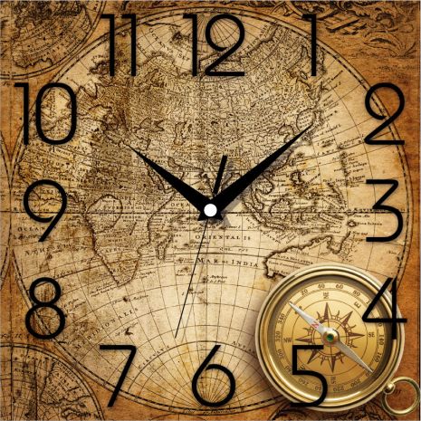 Необычные настенные часы 300Х300Х16мм "Старая карта мира" [МДФ] UTA-OF-005 бежевые