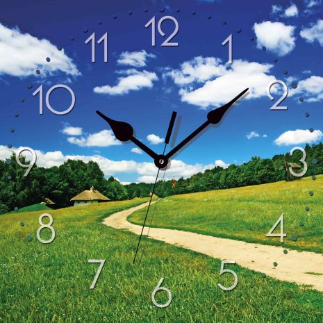 Настінний годинник 300x300x16 мм "дорога в полі" [MDF] UTA-UA-020 Зелений