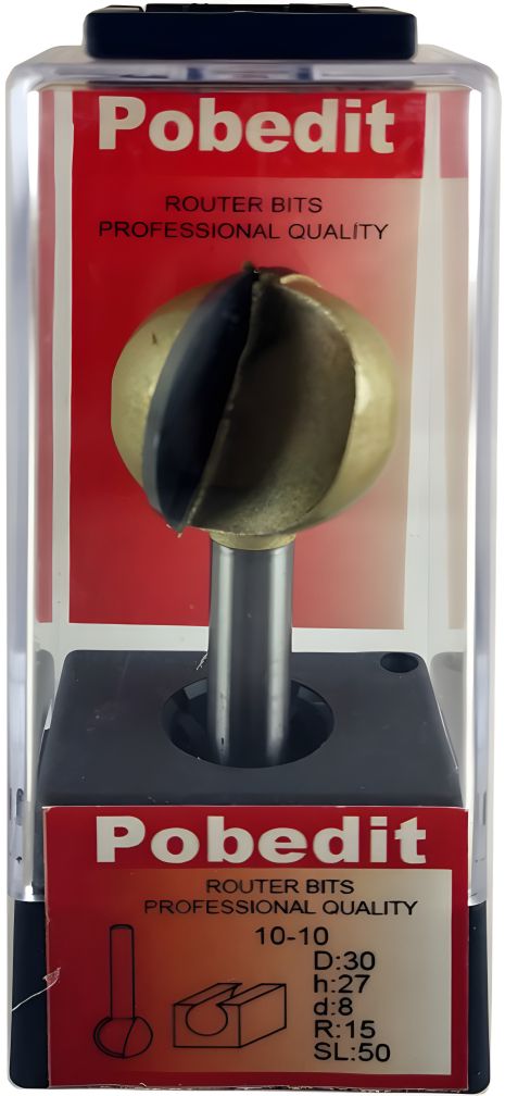 Куляста фреза по дереву D-30 мм, R-15 мм, d-8 мм Pobedit P-1010-08-15