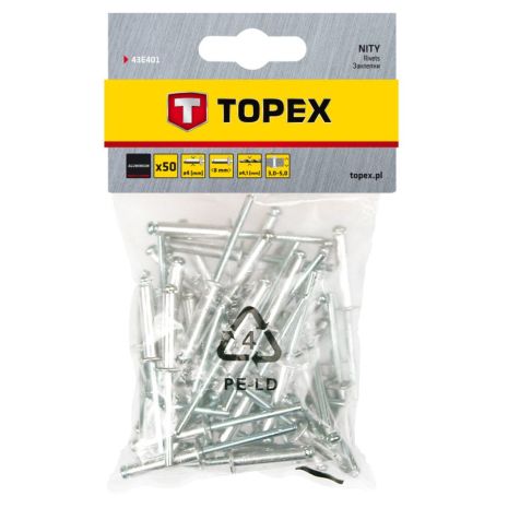 Заклепки алюмінієві 4 мм х 8 мм, 50 шт. Topex 43E401