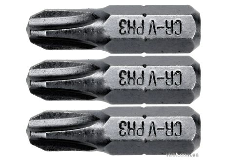 Phillips насадки STHOR PH3 x 25 мм HEX 1/4 Cr-V 3 шт Vorel 65454