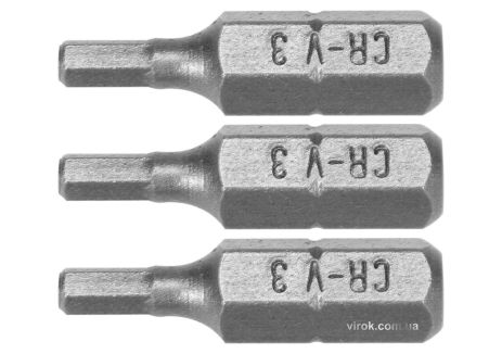 Насадка отверточная STHOR "HEX" H3 x 25 мм HEX 1/4" Cr-V 3 шт Vorel 65501