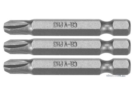 Насадка отверточная STHOR "Phillips" PH3 x 50 мм HEX 1/4" Cr-V 3 шт Vorel 65458