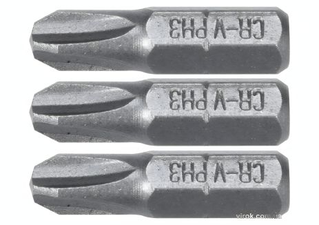 Насадки для отвертки STHOR "Phillips" PH1 PH2 PH3 x 25 мм HEX 1/4" Cr-V 3 шт Vorel 65461