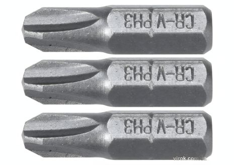 Насадки отверточные STHOR "Phillips" PH1 PH2 PH3 x 25 мм HEX 1/4" Cr-V 3 шт Vorel 65461