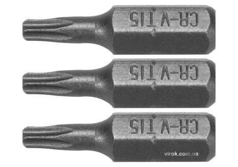 Насадка викрутка STHOR "TORX" T15 x 25 мм HEX 1/4" Cr-V 3 шт Vorel 65493