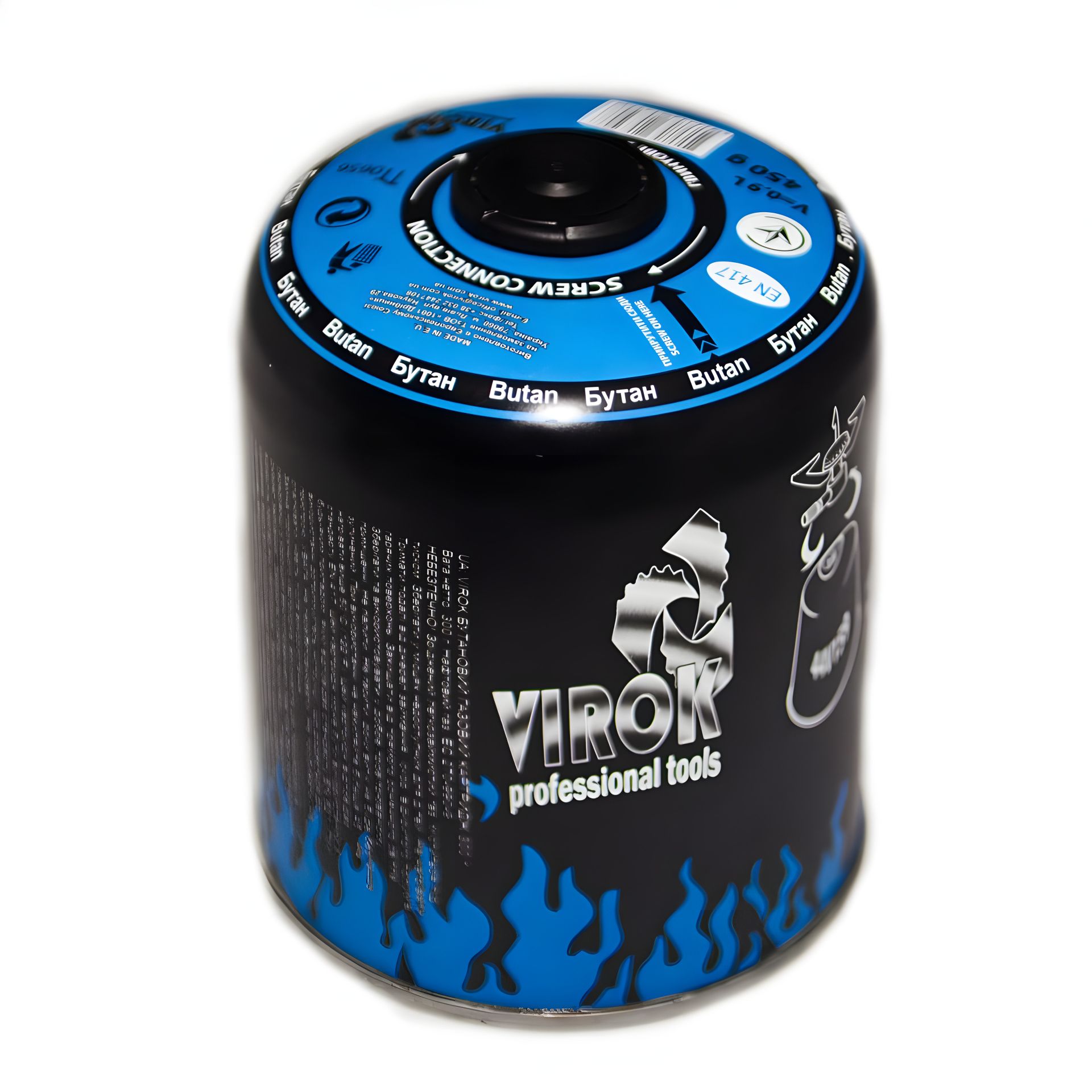 Газовий балон з різьбою (7/16"), об'єм 450g/900ml для плит/кемпінгу, модель VIROK 44V159 Газовий балон з різьбою (7/16"), об'єм 450g/900ml для плит/кемпінгу, модель VIROK 44V159