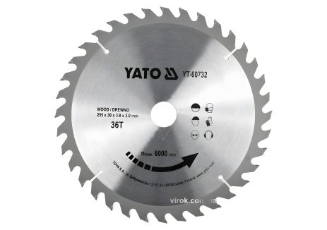 Пильный диск по дереву: 255x30x3.0x2.0 мм, 36 зубьев от YaTo (YT-60732) Пильный диск по дереву: 255x30x3.0x2.0 мм, 36 зубьев от YaTo (YT-60732)