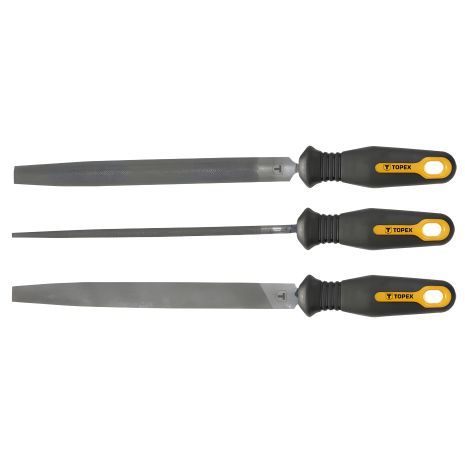 Металеві напильники 200 мм, набор, двокомпонентні ручки, сталь T12, зернистість 2 Topex 06A230