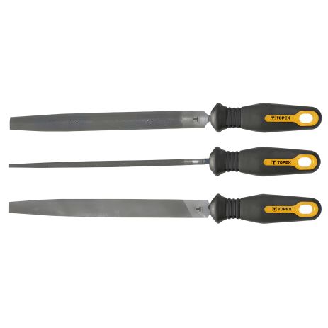 Металлические напильники 200 мм, набор с двухкомпонентными рукоятками, сталь T12, зернистость 2 Topex 06A230