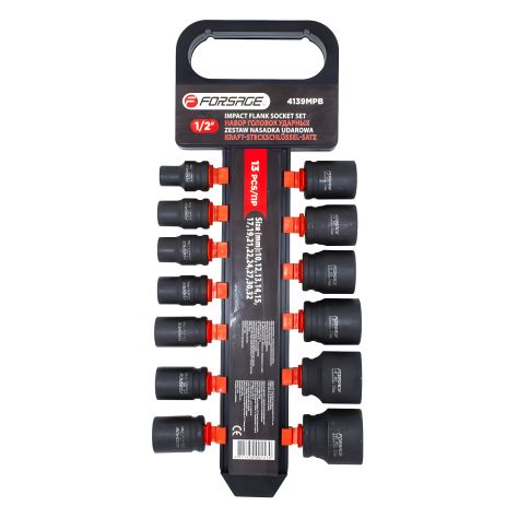 Набор головок ударных 13пр.,1/2"(10, 12-15, 17, 19, 21, 22, 24, 27, 30, 32мм), на пластиковом держателе FORSAGE ROCKFORCE F-4139MPB