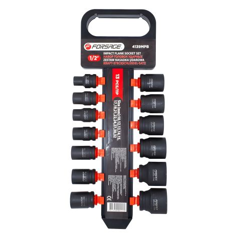 Набор головок ударных 13пр.,1/2"(10, 12-15, 17, 19, 21, 22, 24, 27, 30, 32мм), на пластиковом держателе FORSAGE ROCKFORCE F-4139MPB