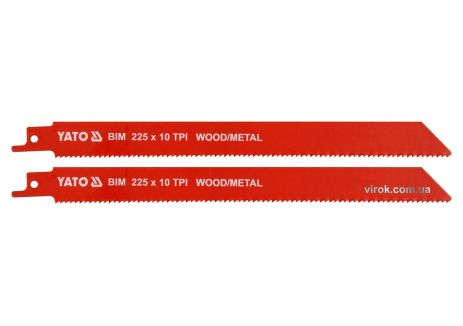 Полотна по дереву та металу, бі-металеві, для шабельної пили: l=225 мм, h=1 мм, 10 зубів/1", 2 шт YaTo YT-33933