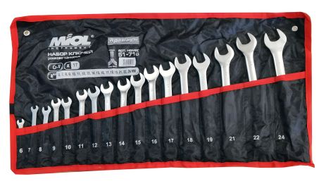 Набір ріжково-накидних ключів 6-24 мм, 17 шт у капроновій сумці MIOL 51-716