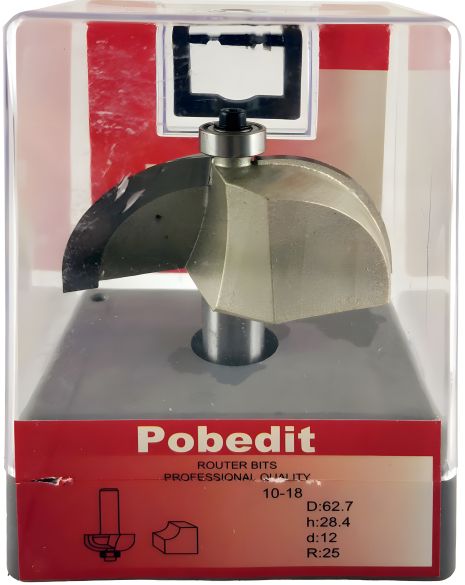 Фреза кромочная радиусная обратная с подшипником D-62.7 мм, R-25 мм, d-12 мм Pobedit P-1018-12-25 Фреза кромочная радиусная обратная с подшипником D-62.7 мм, R-25 мм, d-12 мм Pobedit P-1018-12-25