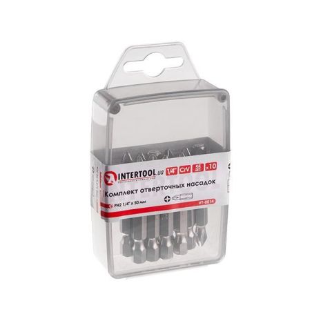 Комплект отверточных насадок PH2 1/4"x 50 мм - 10 шт. INTERTOOL VT-0014 Комплект отверточных насадок PH2 1/4"x 50 мм - 10 шт. INTERTOOL VT-0014