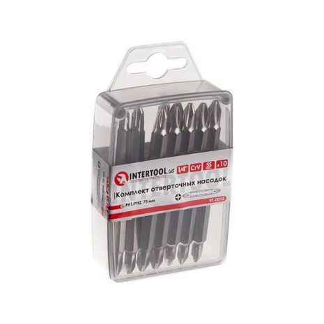 Комплект викруткових насадок PH1/PH2 1/4" x 75 мм - 10 шт. INTERTOOL VT-0015 Комплект викруткових насадок PH1/PH2 1/4" x 75 мм - 10 шт. INTERTOOL VT-0015