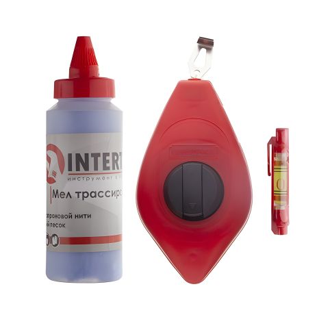 Комплект 3-в-1: шнур отбивочный 15 м, корректор 115 г, шнуровый уровень INTERTOOL MT-2505