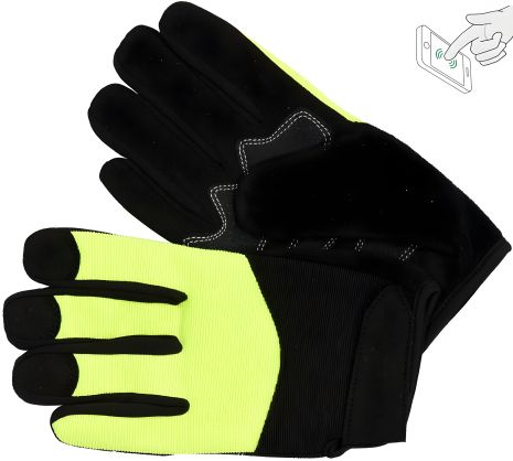 Перчатки рабочие черно-желтые укрепленные для сенсорных экранов, искусственная кожа хлопчатобумажный трикотаж, размер 9 Yato YT-74655 Перчатки рабочие черно-желтые укрепленные для сенсорных экранов, искусственная кожа хлопчатобумажный трикотаж, размер 9 Yato YT-74655