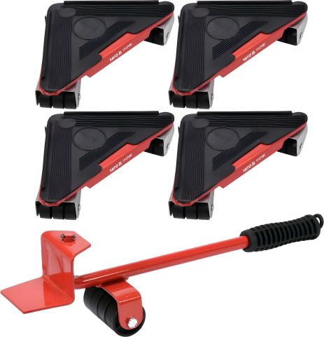 Набор для перемещения мебели : макс. вес - 300 кг, высота - 70 мм, 4 подставки + рычаг, 5 элем. Yato YT-37490 Набор для перемещения мебели : макс. вес - 300 кг, высота - 70 мм, 4 подставки + рычаг, 5 элем. Yato YT-37490